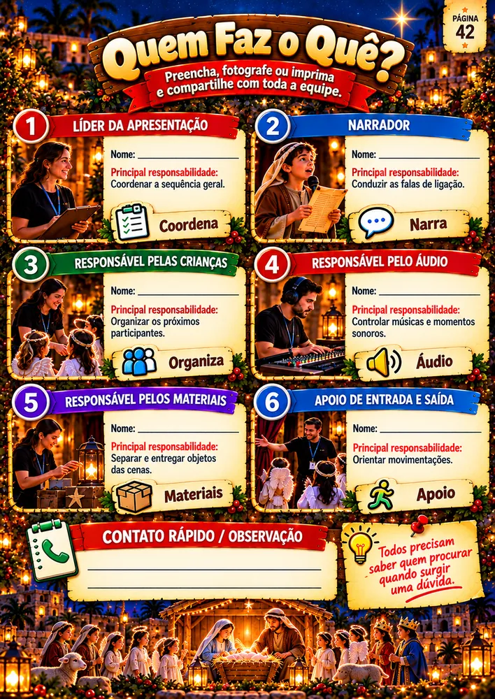 Página Quem Faz o Quê — organização da equipe