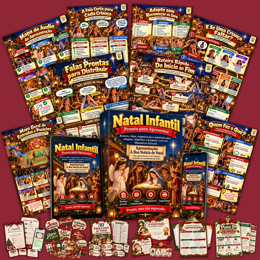 Natal Infantil Pronto para Apresentar — material completo com os 6 bônus